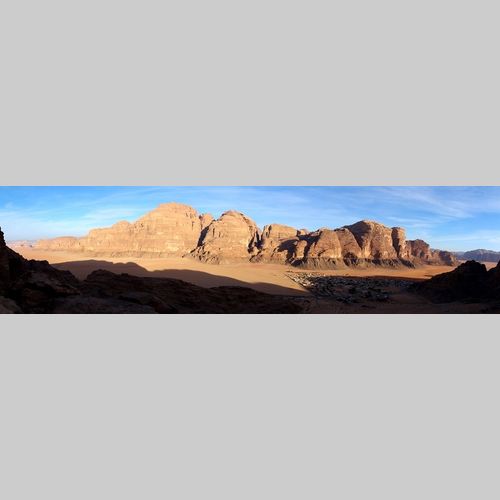 Panoramic view of the Rum village and the surrounding mountains 